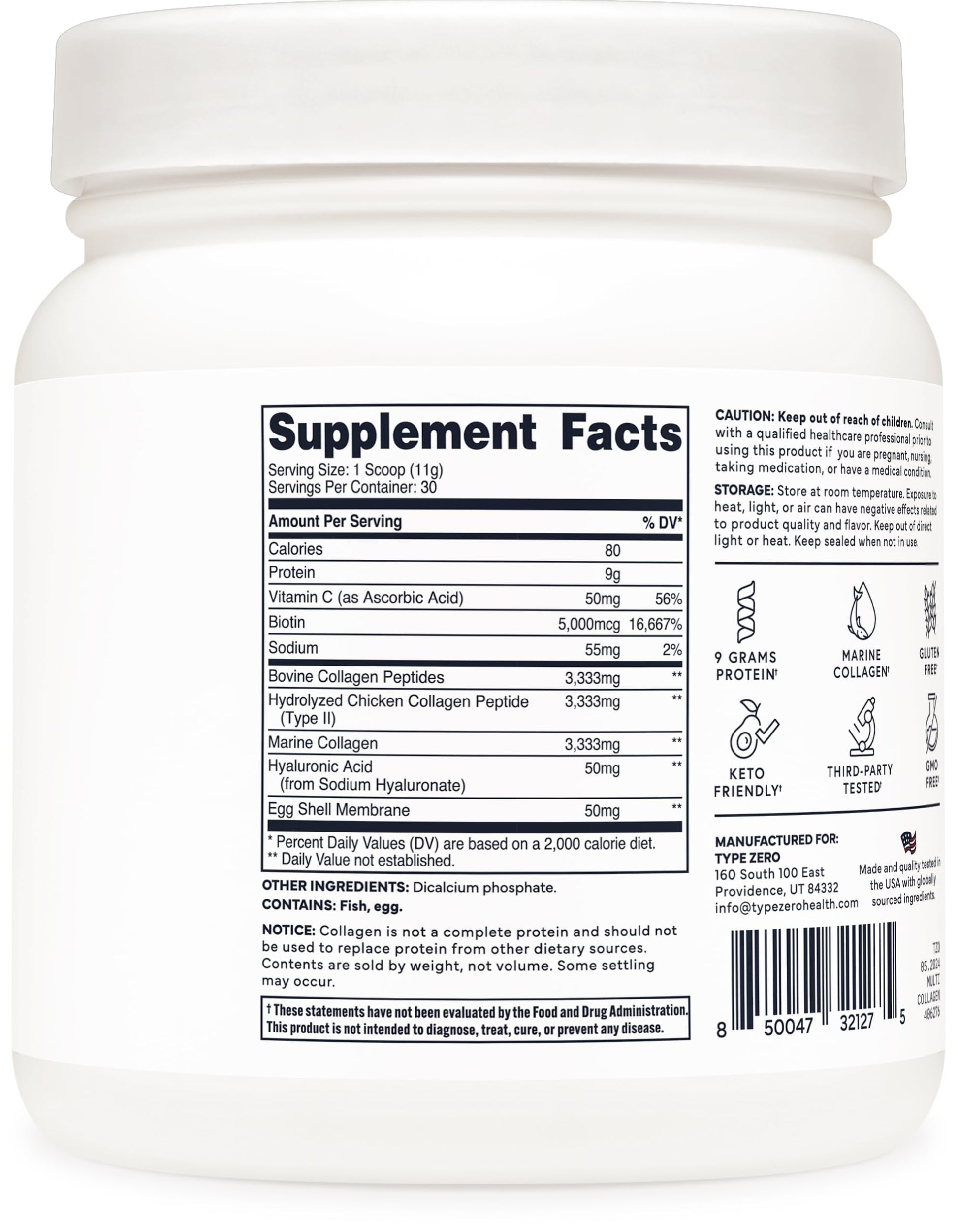 Type Zero Multi Collagen Powder 30 Servings (Unflavored) - Types I, II, III, V, & X Collagen Peptides + Hyaluronic Acid, VIT C, Biotin Type ZeroBuy Supplements Australia