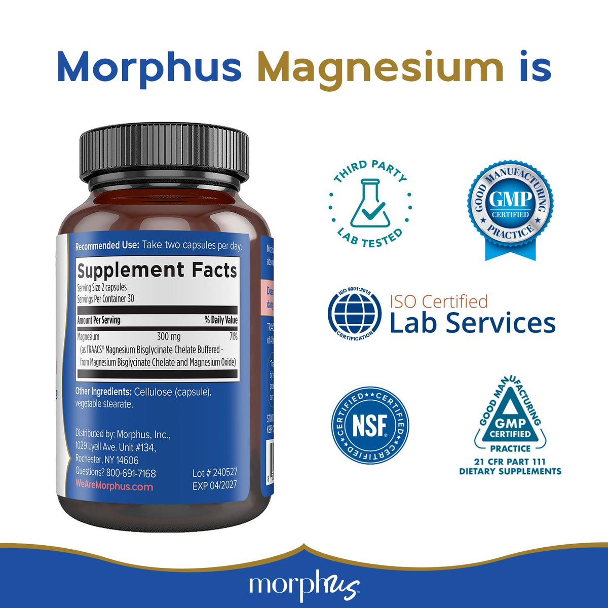 Morphus Magnesium Bisglycinate Chelate 300mg Supplement | 60 Capsules | Helps Women with Perimenopause & Menopause Symptoms | Restful Sleep, De-Stress, Relaxes Muscles & Nerves | Fast Absorption MORPHUSBuy Supplements Australia