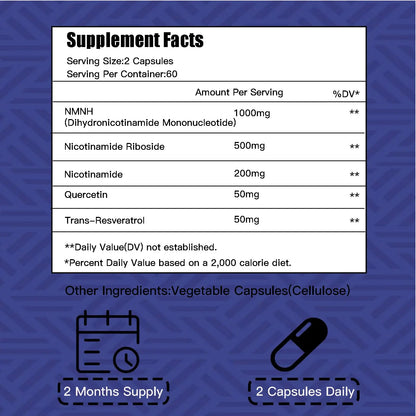 NMNH (Dihydronicotinamide Mononucleotide),NMNH Supplement 1000mg Pure Nicotinamide Mononucleotide Boosts NAD+ Levels, NAD Supplement,for Energy,Immune,Non-GMO, Gluten Free,120 Capsules LofeiBuy Supplements Australia