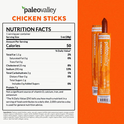 Paleovalley Pasture-Raised Chicken Sticks – 10 Pack – 7g Protein per Stick – Keto-Friendly, Paleo, Gluten-Free, Nitrate-Free – On-the-Go Snack (10 Pack, Buffalo) PaleovalleyBuy Supplements Australia