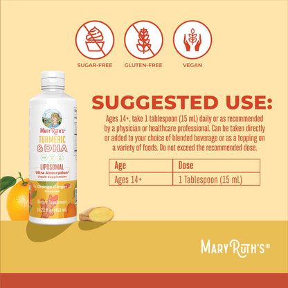 MaryRuth Organics | Liposomal Turmeric & DHA | Curcumin | Ginger Root Oil | Algal DHA & Vitamin E | Cognitive Function | Mood Support | Joint Health | Liquid Supplement | 15.22 oz MARYRUTH'SBuy Supplements Australia