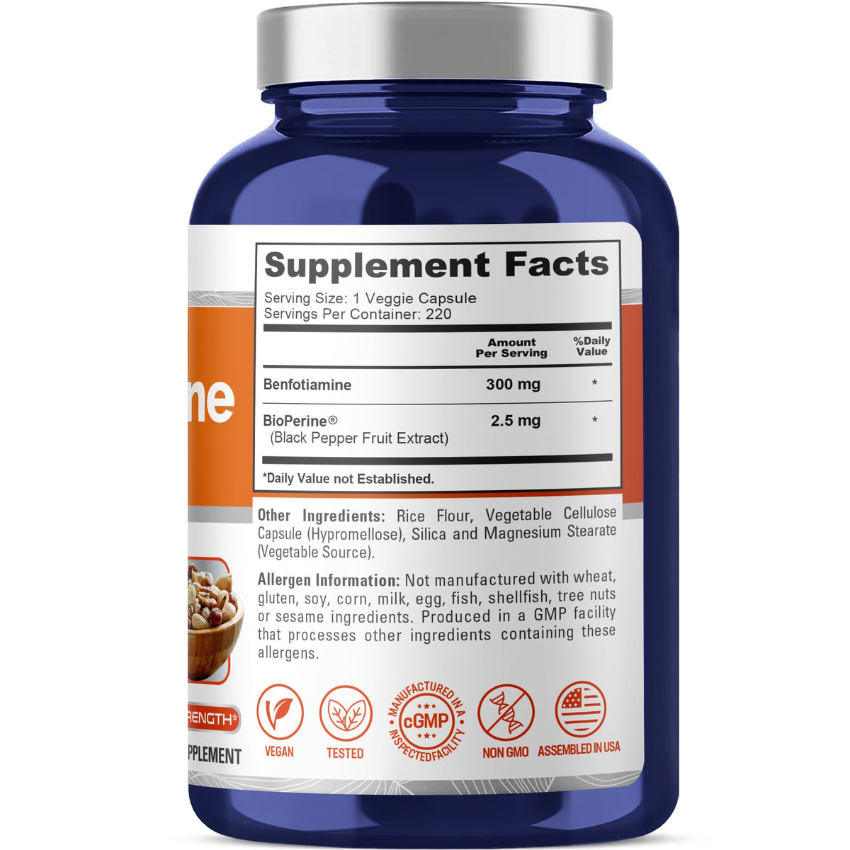 NusaPure Benfotiamine 300mg Per Veggie Caps 220 Count (Non-GMO, Vegan) Bioperine NusaPureBuy Supplements Australia