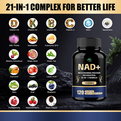 VPKIN NAD Supplement,1500mg NAD+ Supplement with Resveratrol,Nicotinamide,Quercetin,CoQ10,Support Energy & Repair, Vitality,Non-GMO, No Fillers(120 Capsules) VPKINBuy Supplements Australia