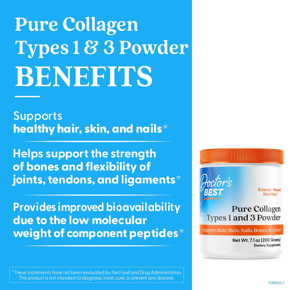 Doctor's Best Pure Collagen Types 1 & 3, Promotes Healthy Skin Hair & Nails – Bone & Joint Support, 7.1 Ounce (Pack of 1) Doctor's BESTBuy Supplements Australia