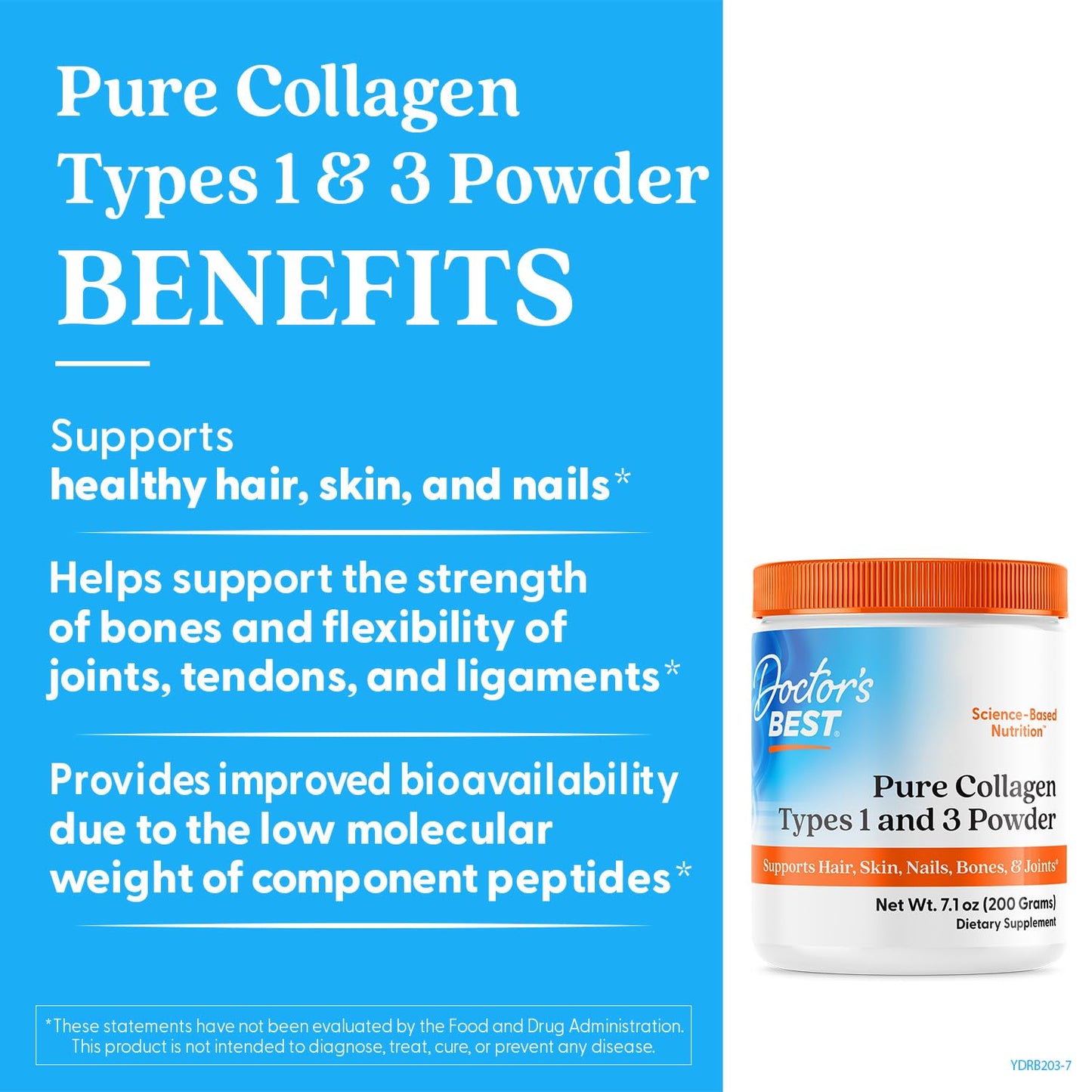Doctor's Best Pure Collagen Types 1 & 3, Promotes Healthy Skin Hair & Nails – Bone & Joint Support, 7.1 Ounce (Pack of 1) Doctor's BESTBuy Supplements Australia