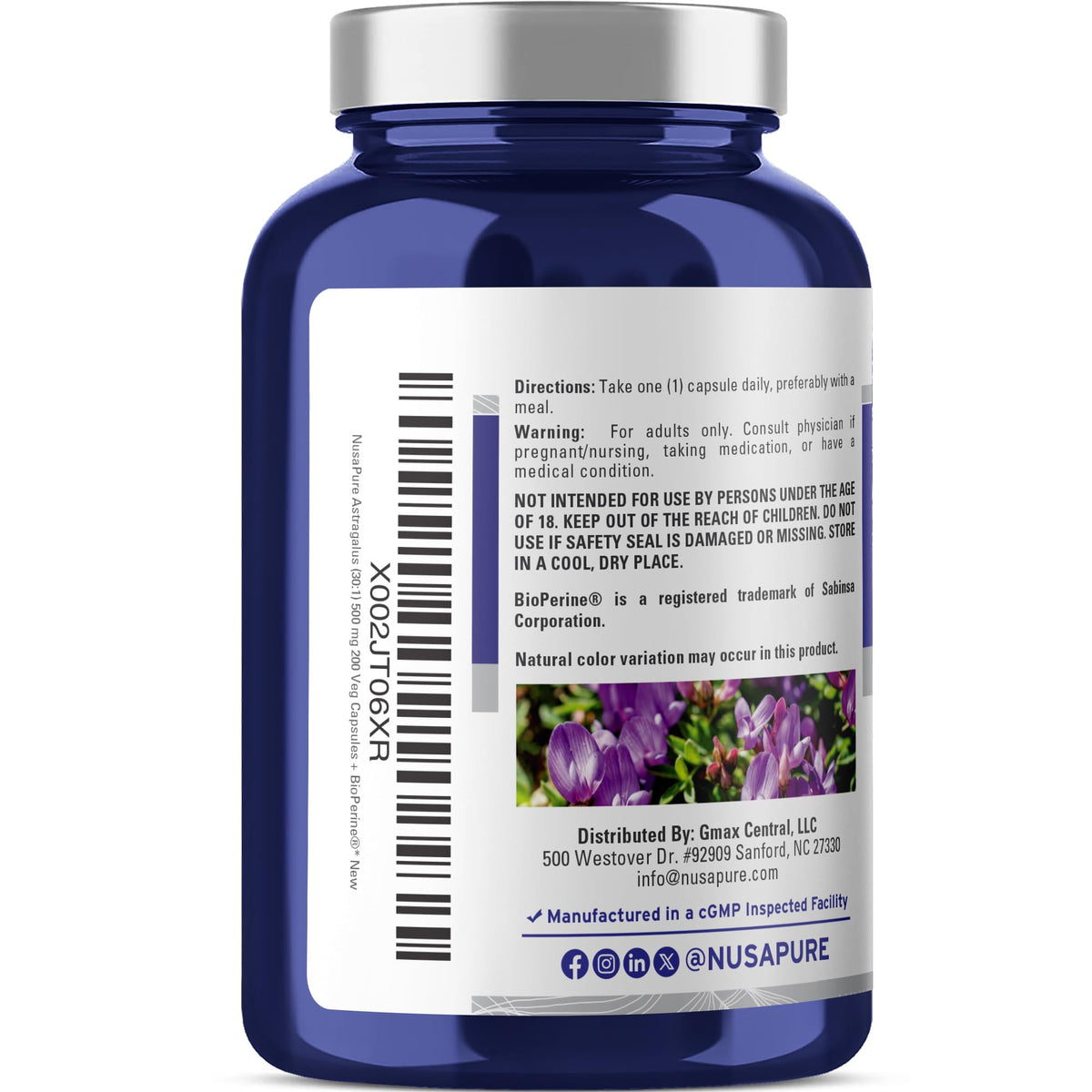 NusaPure Astragalus Root 30:1 Extract, 500 mg Equivalent to 15,000 mg 200 Veg Caps Suitable for Vegetarians and Vegans, Non-GMO NusaPureBuy Supplements Australia