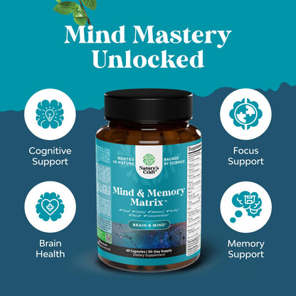Nootropic Brain Supplement for Memory and Focus Enhancement - Vitamins for Mental Health & Clarity with VIT A, B6, Riboflavin, Niacin, Thiamin & Folate - Cognitive Complex for Mind Vitality - 60 Ct Natures CraftBuy Supplements Australia