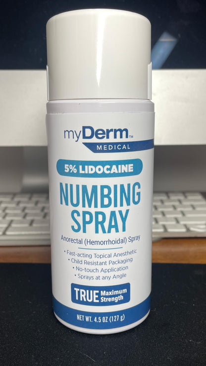 Myderm Medical Numbing Spray - 4.5oz - Maximum Strength 5% Lidocaine with Phenylephrine HCl and Witch Hazel - Fast-Acting Reliever with A Touch-Free Application - First Aid Supplies - Made in USA MydermBuy Supplements Australia