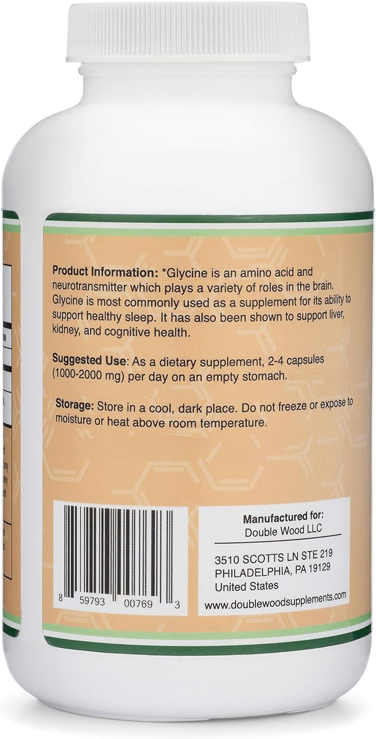 Glycine Supplement - 1,000mg Glycine Powder per Serving (300 Capsules) The Relaxing Amino Acid (Glicina) (Third Party Tested, Gluten Free, Non-GMO) by Double Wood Double Wood SupplementsBuy Supplements Australia