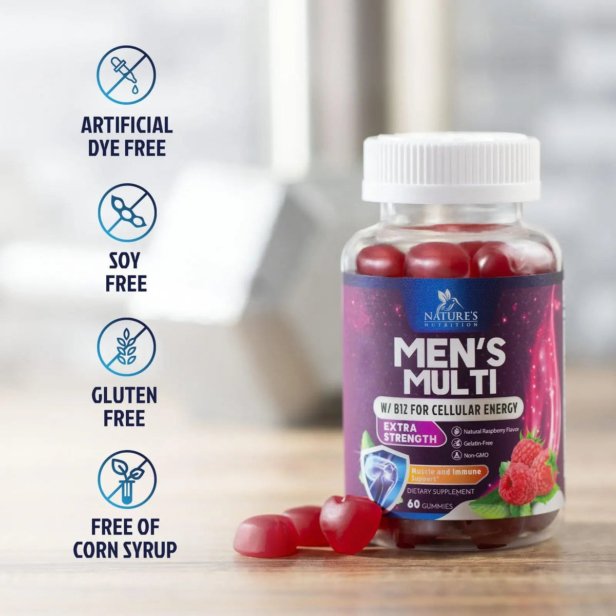Multivitamin for Men - Complete Daily Mens Multivitamin Gummies with Vitamin D, B Vitamins, Zinc & More - Energy, Memory, Focus & Immune Health Support Nature's Nutrition