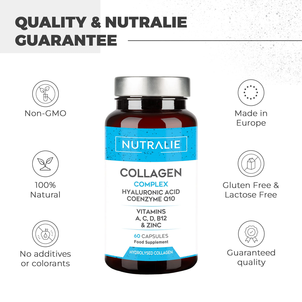 Collagen + Hyaluronic Acid + Q10 Hydrolysed Collagen Women Men + Vitamins A C D B12 Zinc NUTRALIEBuy Supplements Australia