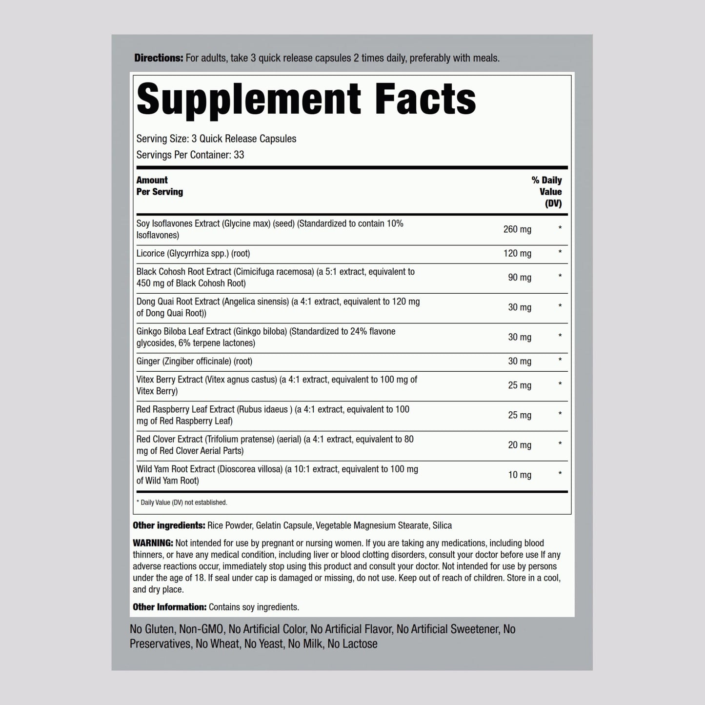 Piping Rock Menopause Ease Supplement | 100 Capsules | Advanced Support for Women | with Black Cohosh and Wild Yam | Non-GMO, Gluten Free Piping RockBuy Supplements Australia