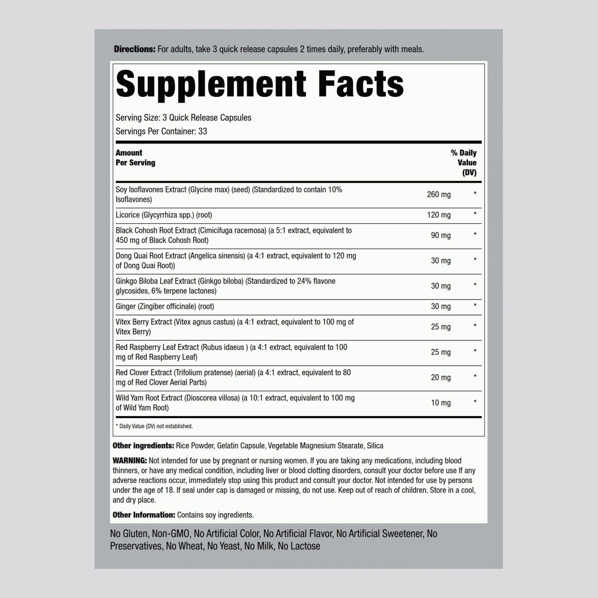 Piping Rock Menopause Ease Supplement | 100 Capsules | Advanced Support for Women | with Black Cohosh and Wild Yam | Non-GMO, Gluten Free Piping RockBuy Supplements Australia