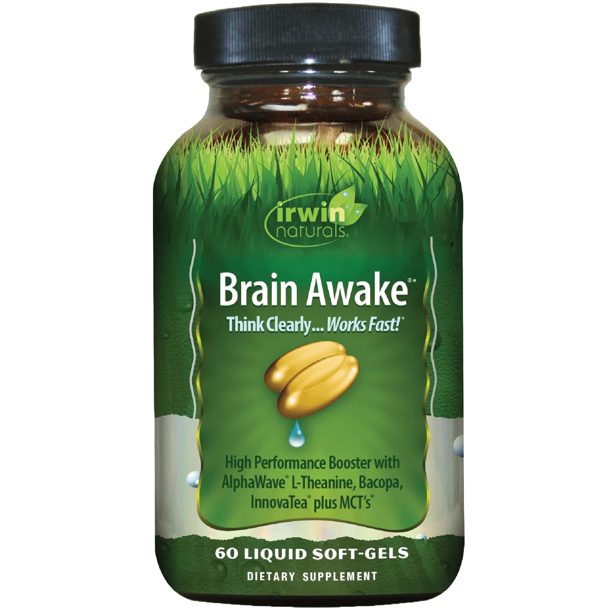 Irwin Naturals Brain Awake Enhanced Mental Performance, Increased Focus, Boost Clarity & Concentration - Powerful Nootropic Booster with L-Theanine, Bacopa, MCT's & InnovaTea - 60 Liquid Softgels Irwin NaturalsBuy Supplements Australia