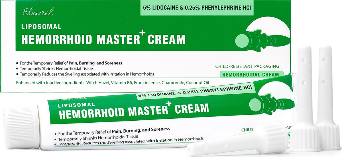 Ebanel 5% Lidocaine Hemorrhoid Treatment Cream with Witch Hazel, Phenylephrine, Horse Chestnut, Vitamin B6, Zinc Oxide, External and Internal Hemorrhoids Treatment Burn Itch Pain Relief Anal Cream Ebanel buy supplements Au