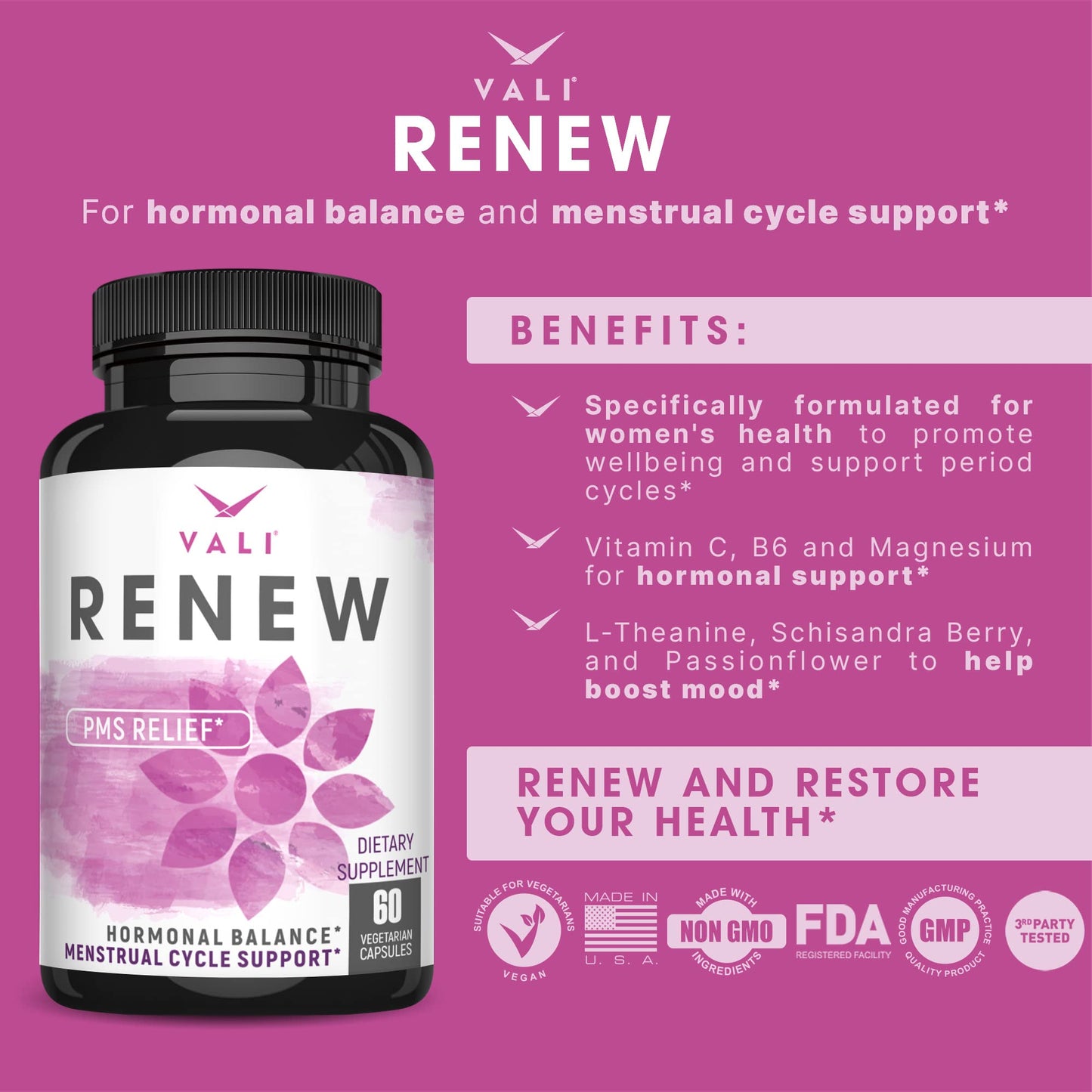 VALI Renew PMS Relief Supplement. Women’s Menstrual Cycle Support. Herbal Formula VALIBuy Supplements Australia
