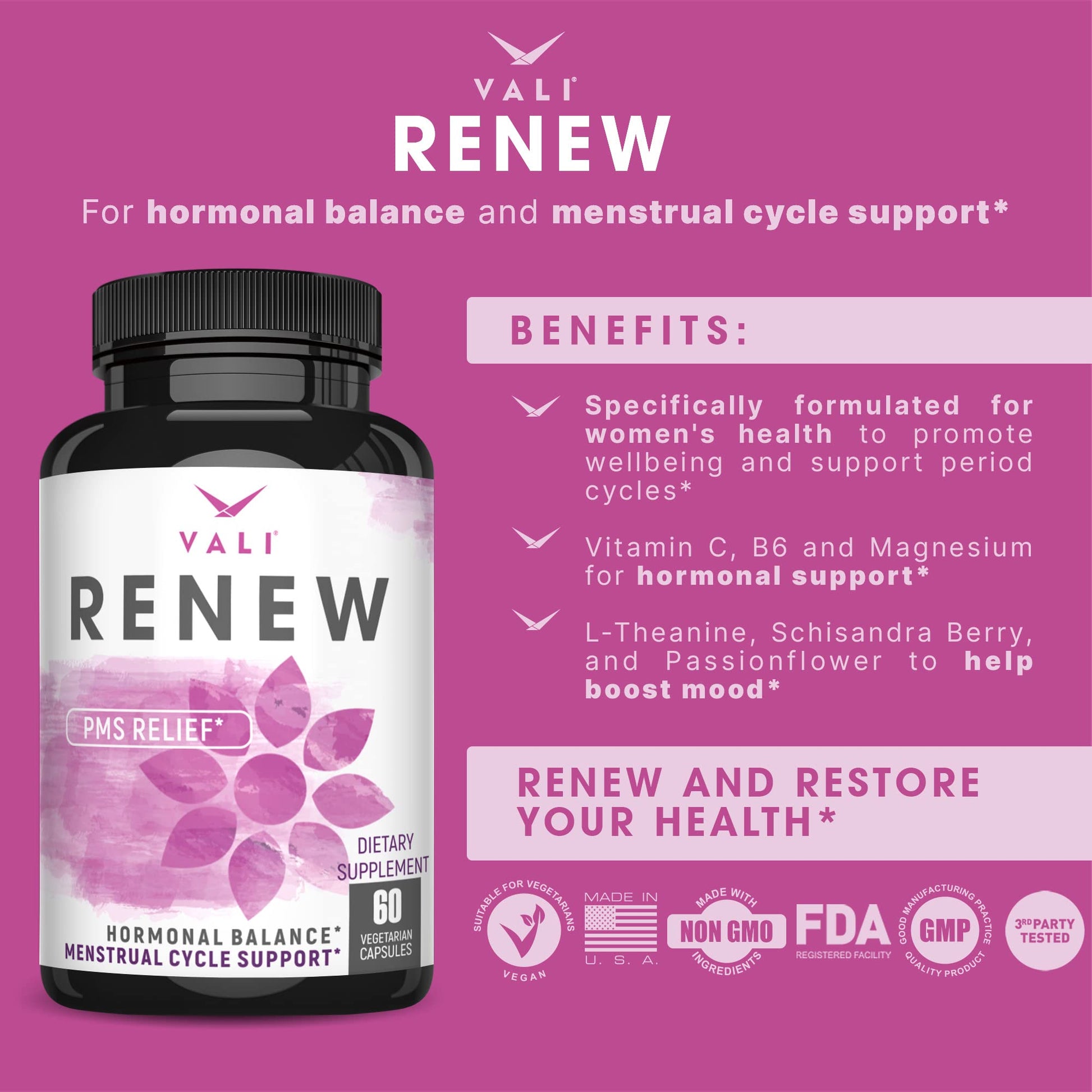 VALI Renew PMS Relief Supplement. Women’s Menstrual Cycle Support. Herbal Formula VALIBuy Supplements Australia