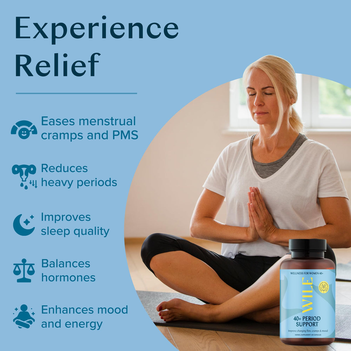 WILE Menopause and Perimenopause Supplements for Women - Menstrual Cramp, PMS and Heavy Period Relief with Dong Quai - Premenopausal Support for Hormone Balance & Improved Mood, Vegan, 30 Servings WILEBuy Supplements Australia