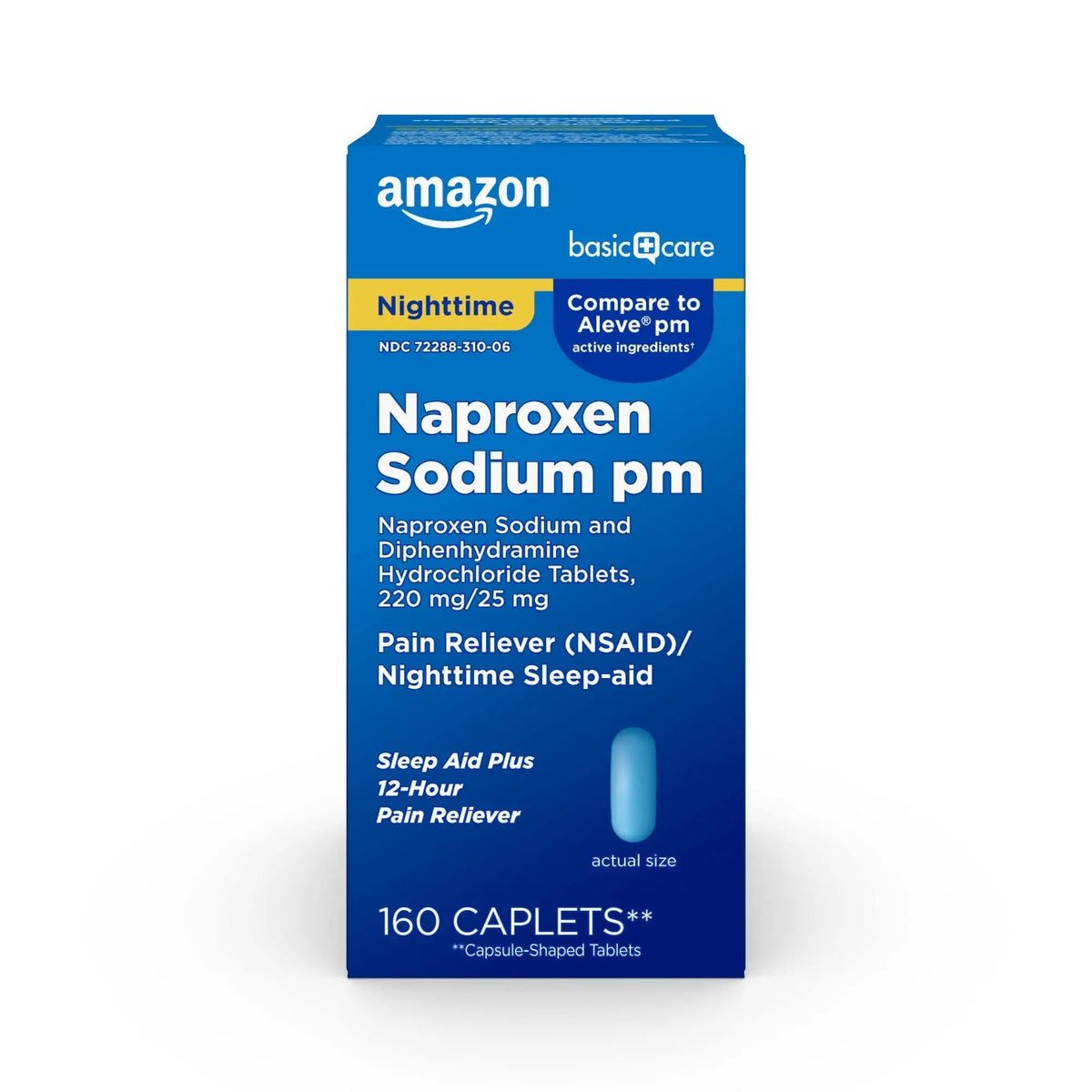 Amazon Basic Care All Night Pain Relief PM, Naproxen Sodium 220 mg/Diphenhydramine Hydrochloride 25 mg Tablets, Pain Reliever/Nighttime Sleep-Aid, 160 Count Amazon Basic CareBuy Supplements Australia