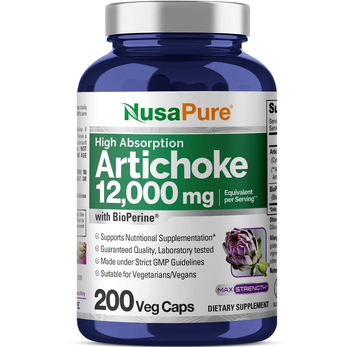 NusaPure Artichoke 20:1 Extract, 600 mg Equivalent to 12,000mg 200 Veggie caps (Non-GMO, Gluten Free) NusaPureBuy Supplements Australia