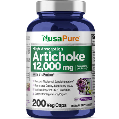 NusaPure Artichoke 20:1 Extract, 600 mg Equivalent to 12,000mg 200 Veggie caps (Non-GMO, Gluten Free) NusaPureBuy Supplements Australia
