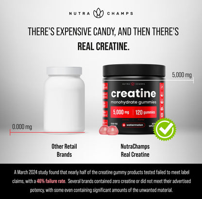NutraChamps 120 Creatine Gummies for Men & Women - 5g Sugar Free Chewable Creatine Monohydrate Gummies - Supports Protein Synthesis, Muscle Recovery & Workout Performance NutraChampsBuy Supplements Australia