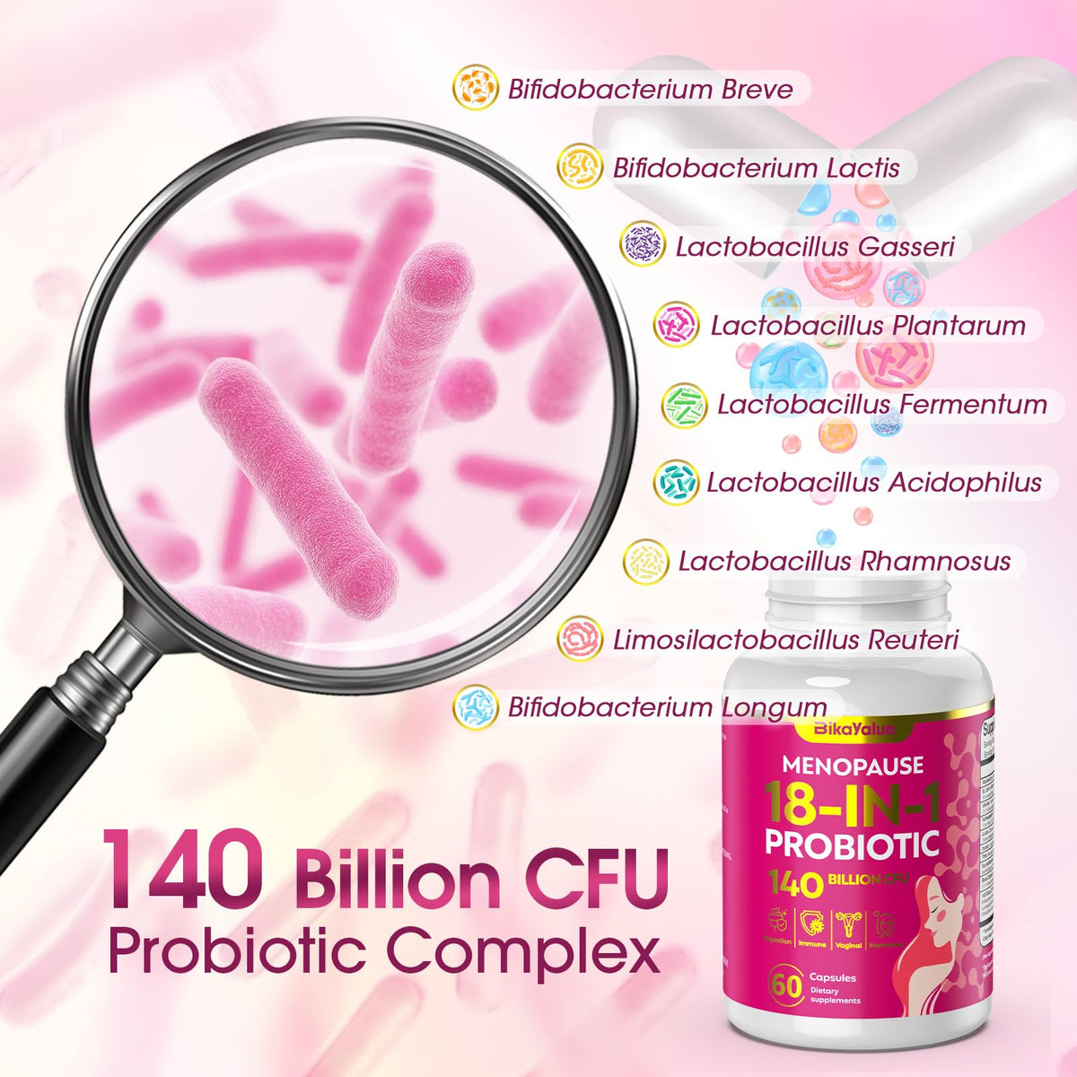 Menopause Supplements for Women, 140 Billion CFU Probiotics, 18-in-1 Menopause Relief with Magnesium, Black Cohosh, Inositol, Hormone Harmony for Women, Night Sweats, Mood Swings, Immunity - 60 Caps BIKAYALUEBuy Supplements Australia
