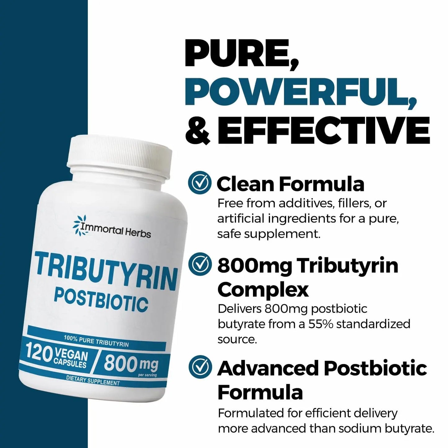 Immortal Herbs Tributyrin Supplement 800mg, Advanced Butyrate Form, 55% Standardized, More Effective Delivery Than Sodium Butyrate, 120 Capsules, Non-GMO & Gluten Free Postbiotic Supplement Immortal HerbsBuy Supplements Australia