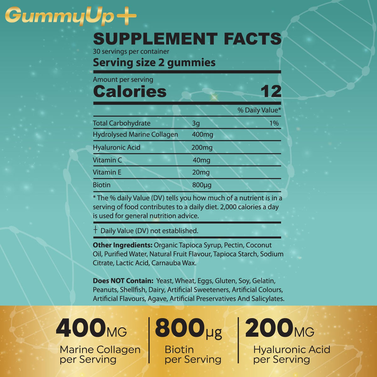 Hydrolysed Collagen Gummies with Biotin, 60 Sugar Free Natural Pineapple Flavoured Gummies ZA ZACANNABuy Supplements Australia