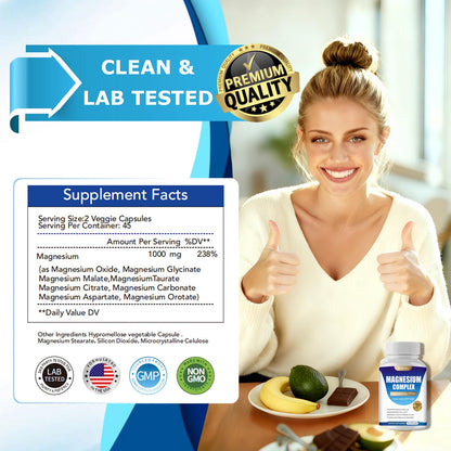 Magnesium Complex Supplement 8 Elemental 1000mg | Magnesium Supplement with Glycinate, Malate, Citrate | Sleep, Relaxation, Bone & Muscle | Vegan 90 Capsules WINYEL buy supplements Au
