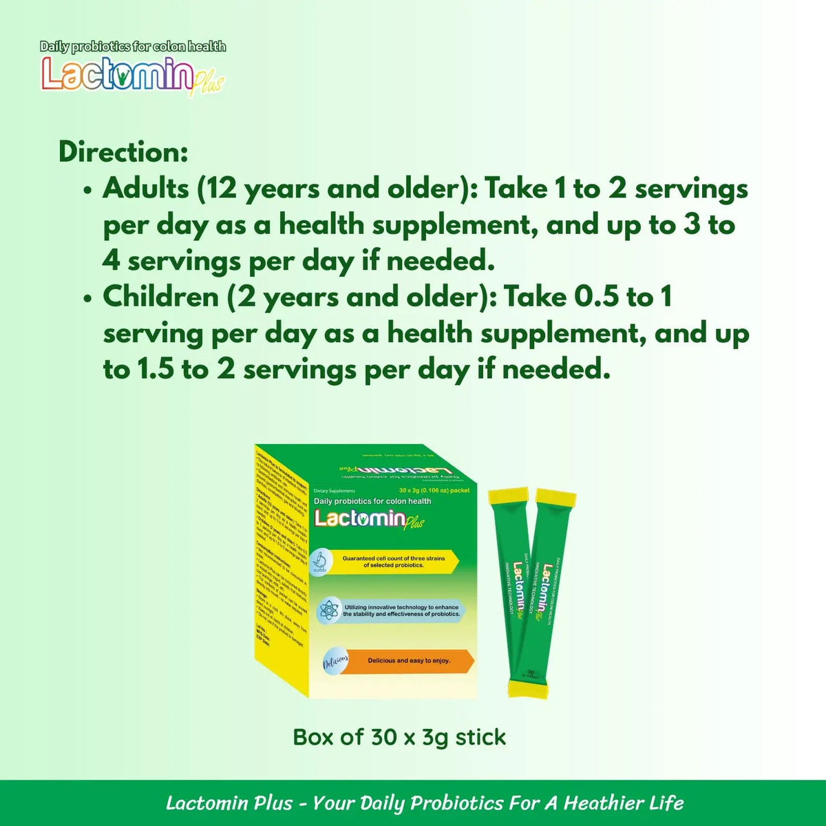 Probiotics - LactominPlus-3 Probiotics Strains - Powder - Sweet Yogurt Flavor - 30 Sticks x 3g (1month), 1.5 Billion CFU, with Prebiotics(FOS), Constipation & Bloating Relief, Microencapsulated LactominBuy Supplements Australia