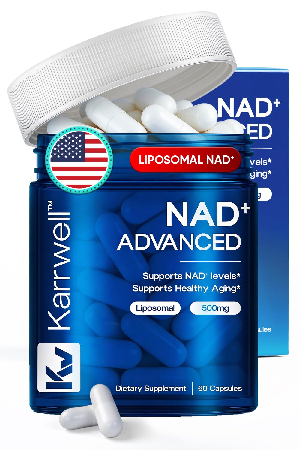 Karrwell NAD+ Advanced 500MG Liposomal NAD+ with Resveratrol - NAD Supplement for Men & Women - NMN Alternative for Cellular Energy & Healthy Aging - 60 Capsules, 30 Day Supply KarrwellBuy Supplements Australia