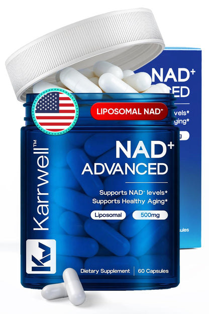 Karrwell NAD+ Advanced 500MG Liposomal NAD+ with Resveratrol - NAD Supplement for Men & Women - NMN Alternative for Cellular Energy & Healthy Aging - 60 Capsules, 30 Day Supply KarrwellBuy Supplements Australia