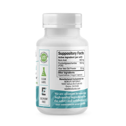 NewLife Naturals Boric Acid Vaginal Suppositories with Aloe Vera & FOS Prebiotic | Women's pH Balance Pills NewLife NaturalsBuy Supplements Australia