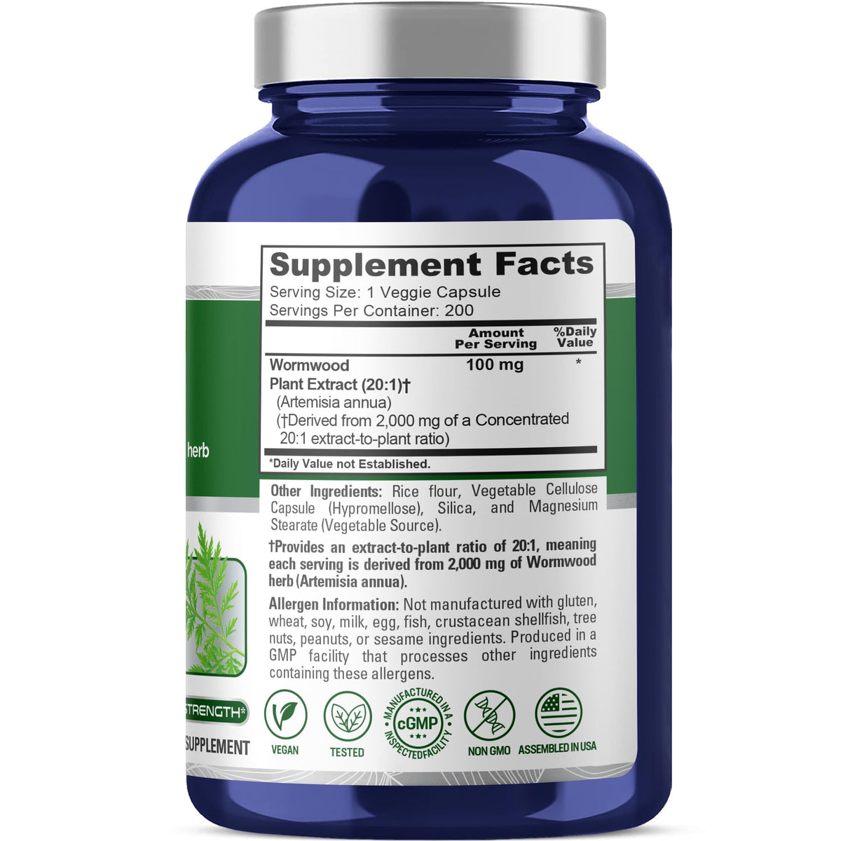 NusaPure Wormwood Capsules 2000mg | Artemisia Annua Herb | 200 Count | Non-GMO & Vegan Supplement NusaPureBuy Supplements Australia