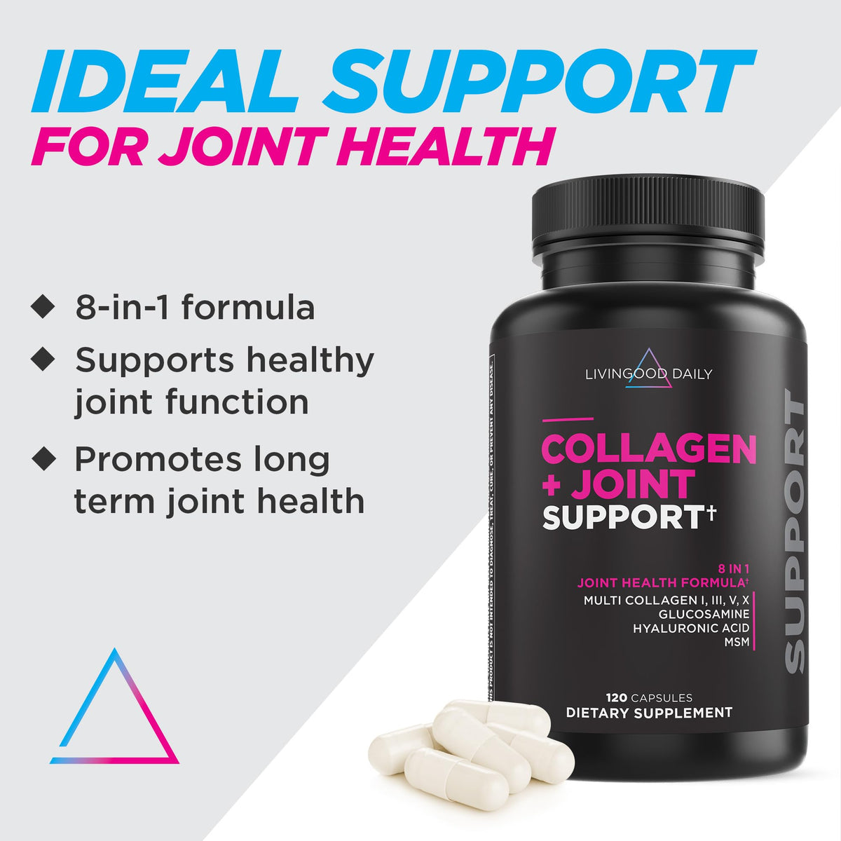 Livingood Daily Collagen + Joint Support, Grass Fed Multi Collagen Peptides I III V X with Hyaluronic Acid, Joint Support Supplement for Women & Men, Hair Skin Nails, Keto & Gluten Free, 120 Capsules Livingood DailyBuy Supplements Australia