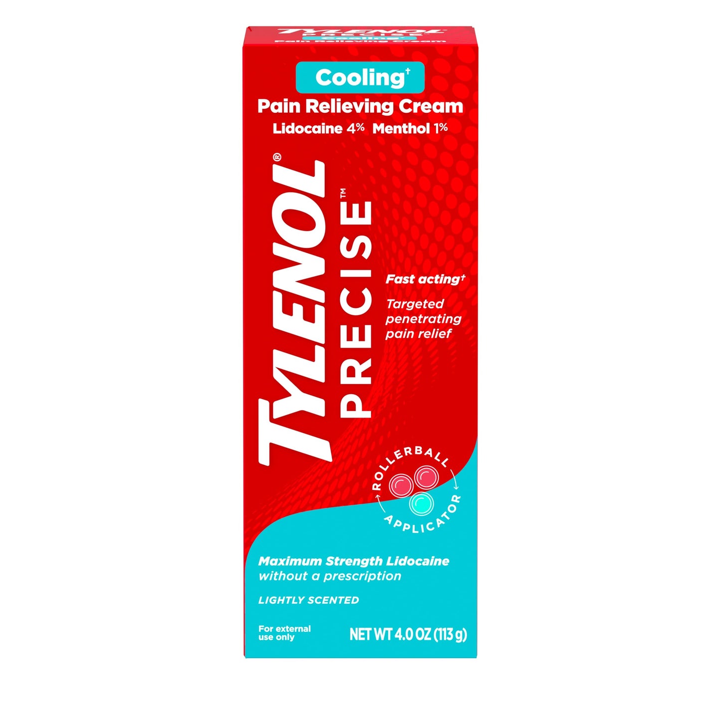 Tylenol Precise Cream, Cooling Sensation Pain Relief, Roll‑On, Lidocaine 4%, Menthol 1%, Targeted Maximum OTC Strength Combination for Back, Muscle and Joint, Numbing Cream Rollerball Applicator, 4 oz Tylenol buy supplements Au