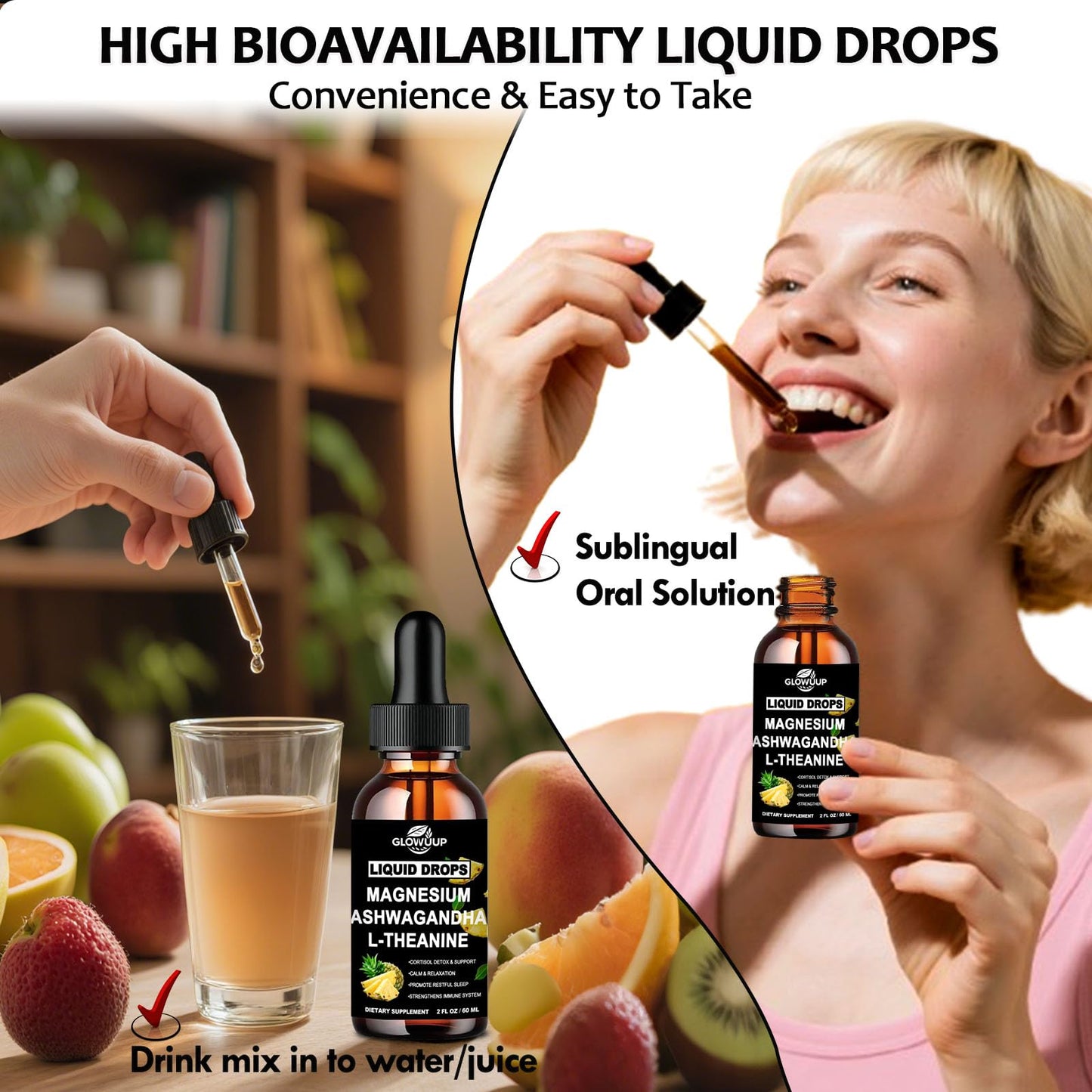 Cortisol Supplements for Women & Men, Cortisol Reducer Manager Detox Liquid Drops Extra Strength Magnesium Glycinate 200mg, L-Theanine & Ashwagandha丨Hormone Balance, Relaxation & Recess Mood GLOVVUUPBuy Supplements Australia