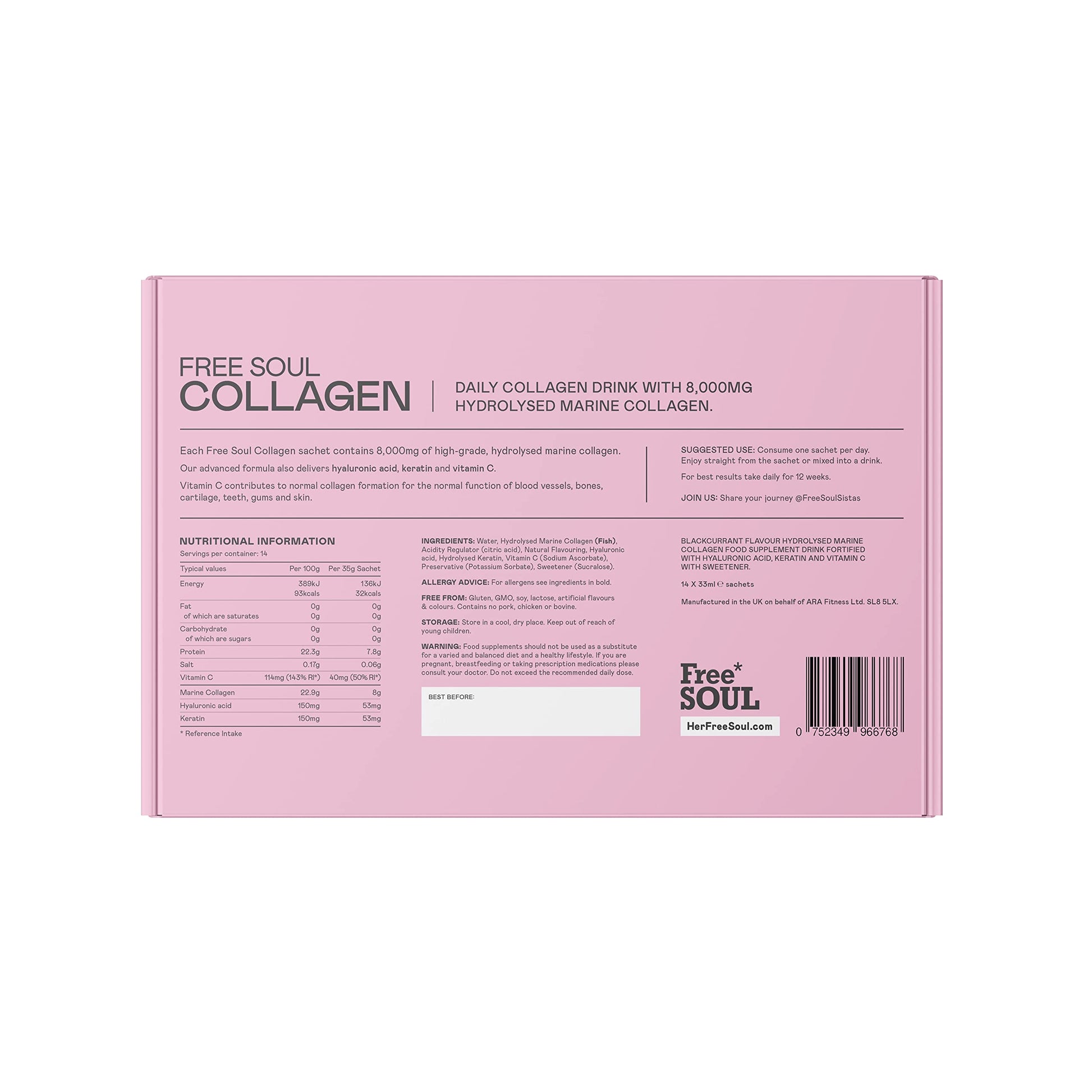 Marine Collagen Liquid 8000mg with Hyaluronic Acid, Keratin, & Vitamin C, 14 x 8000mg Hydrolysed Collagen Free SoulBuy Supplements Australia