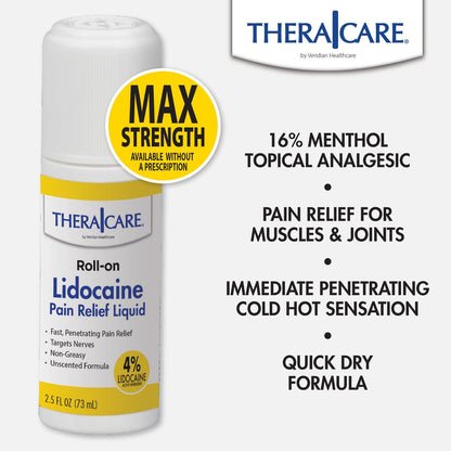TheraCare 4% Lidocaine Roll-On | OTC Strength | Pain Relief Liquid | 2.5 oz. 73 mL | Non-Greasy, Unscented Formula | Topical Anesthetic Thera CareBuy Supplements Australia