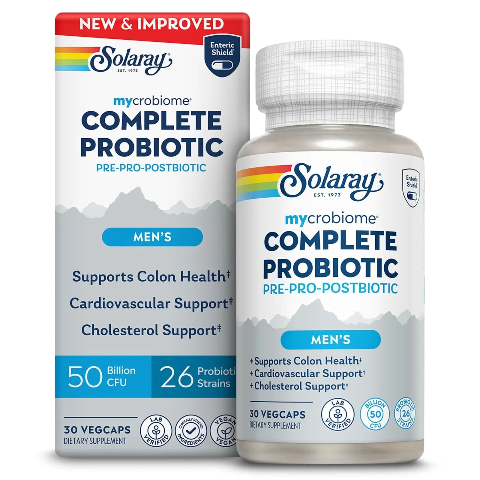 SOLARAY Mycrobiome Complete Probiotic Men's Formula - Pre and Probiotics for Men Plus Postbiotic - Digestive Health and Immune Support - 50 Billion CFU, 26 Strains - Vegan - 30 Servings, 30 VegCaps SOLARAYBuy Supplements Australia