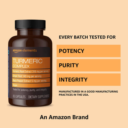 Amazon Elements Turmeric Complex, 316 mg Curcumin, 140 mg Ginger, 5 mg Black Amazon ElementsBuy Supplements Australia