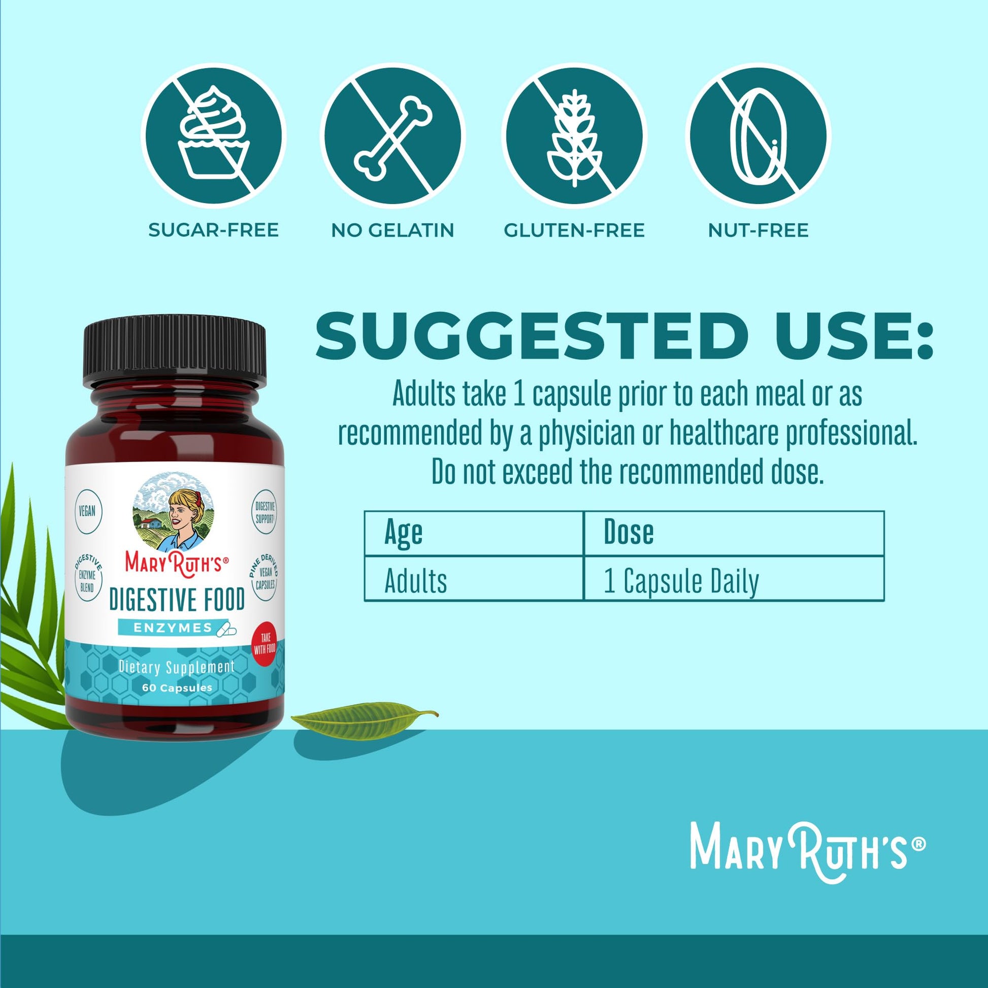 MaryRuth Organics Digestive Enzymes | Up to 2 Month Supply | Vegan Digestive Health Aid and Gut Health Enzyme Complex | Over 12 Enzymes | Vitamins B6 & B12 MARYRUTH'SBuy Supplements Australia