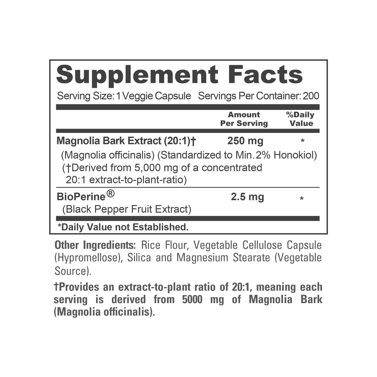 NusaPure Magnolia Bark 20:1 Extract, 250 mg Equivalent to 5,000 mg 200 Vegan Vegetarian Capsules Non-GMO NusaPureBuy Supplements Australia