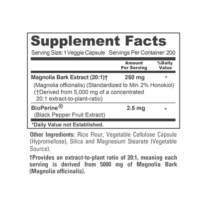 NusaPure Magnolia Bark 20:1 Extract, 250 mg Equivalent to 5,000 mg 200 Vegan Vegetarian Capsules Non-GMO NusaPureBuy Supplements Australia