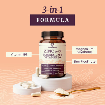 Zinc and Magnesium Supplement with Vitamin B6 | Women’s Hormone Balance, Menstrual Cycle & Immune Support | High Absorption Chelated Magnesium Glycinate with Zinc Picolinate and VIT B6 | 60 Ct Nobi NutritionBuy Supplements Australia