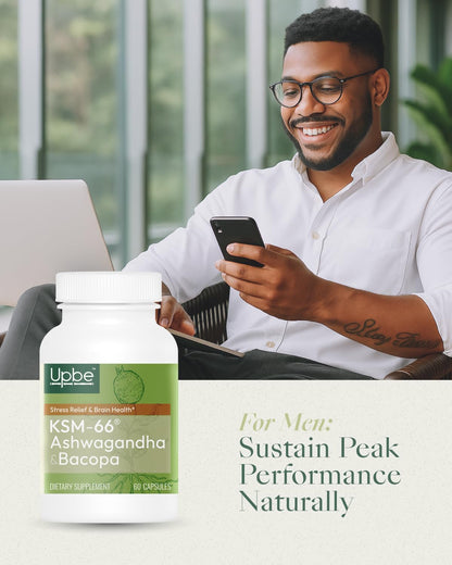 Upbe Ashwagandha Supplements for Women & Men - KSM-66® with Bacopa & Milk Thistle, 60 Vegan Capsules - Stress Relief, Mood, Cortisol Support, Extra Strength Ashwagandha Capsules UpbeBuy Supplements Australia