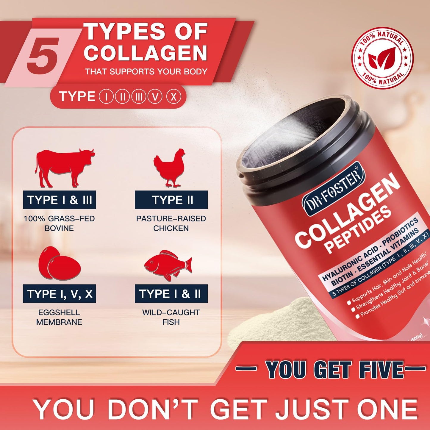 DRFOSTER Multi-Collagen-Peptide-Powder with Probiotics, 50 Servings of Hydrolyzed Collagen Peptides with Hyaluronic Acid, Biotin & Multivitamins - Supports Skin, Hair, Nails Health DRFOSTER buy supplements Au