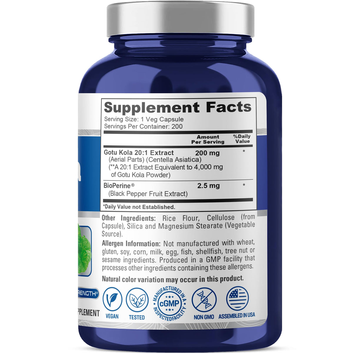 NusaPure Gotu Kola Capsules 20:1 Extract, 200 mg Equivalent to 4000mg Per Veggie Caps, 200 Count, Non-GMO, Vegan, Bioperine - Traditional Herb Extract NusaPureBuy Supplements Australia