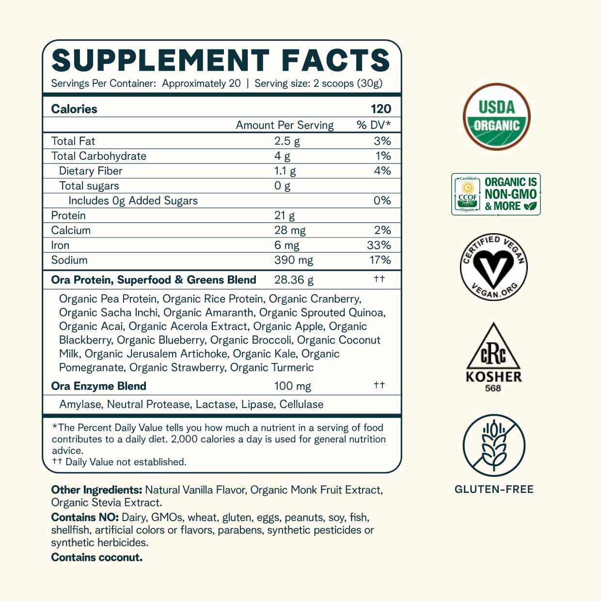 Ora Organic Protein Powder - 21g Plant-Based Protein for Women and Men Pre-Workout Ora OrganicBuy Supplements Australia